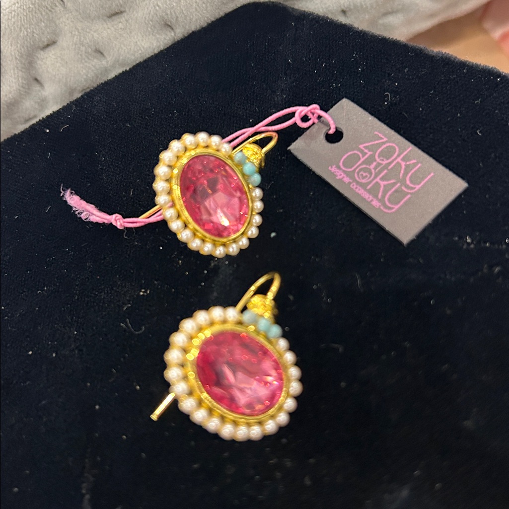 Zokydoky Pink & Pearl French Wire Gemstone Earrings-Nwt